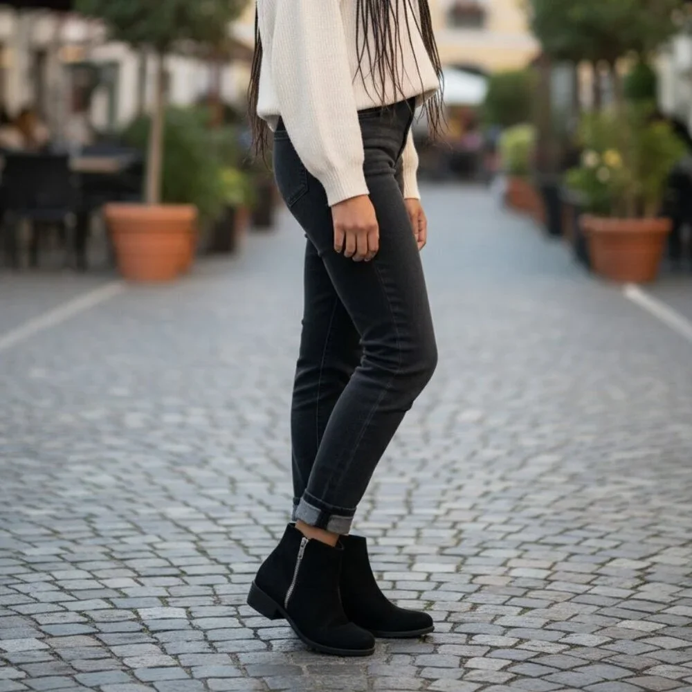 Lucky Brand Baelee Boot 6.5M Suede Leather Stack Heel Biker Festival Ankle Boot